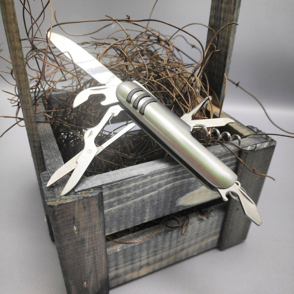 Мультинож Дрезден нержавеющая сталь 7 в 1 (нож, штопор, пилочка для ногтей, кольцо для ключей, крестовая отвертка, 2 открывалки и ножницы)